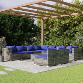 vidaXL 10-tlg. Garten-Lounge-Set mit Kissen Grau Poly Rattan