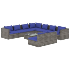 vidaXL 10-tlg. Garten-Lounge-Set mit Kissen Grau Poly Rattan
