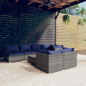 vidaXL 8-tlg. Garten-Lounge-Set mit Kissen Grau Poly Rattan