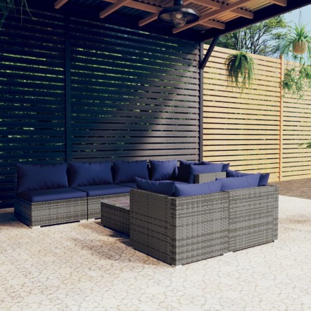 vidaXL 8-tlg. Garten-Lounge-Set mit Kissen Grau Poly Rattan