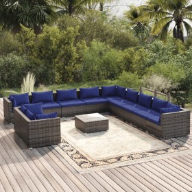 vidaXL 12-tlg. Garten-Lounge-Set mit Kissen Grau Poly Rattan