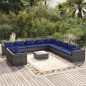 vidaXL 12-tlg. Garten-Lounge-Set mit Kissen Grau Poly Rattan vidaXL 12-tlg. Garten-Lounge-Set mit Kissen Grau Poly Rattan
