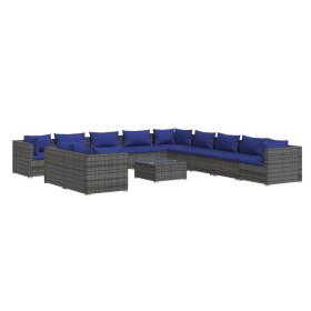 vidaXL 12-tlg. Garten-Lounge-Set mit Kissen Grau Poly Rattan