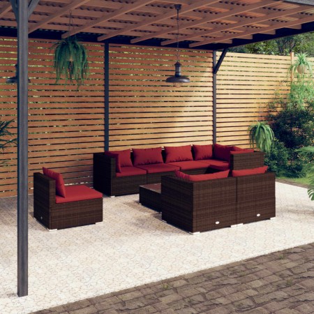 vidaXL 9-tlg. Garten-Lounge-Set mit Kissen Poly Rattan Braun