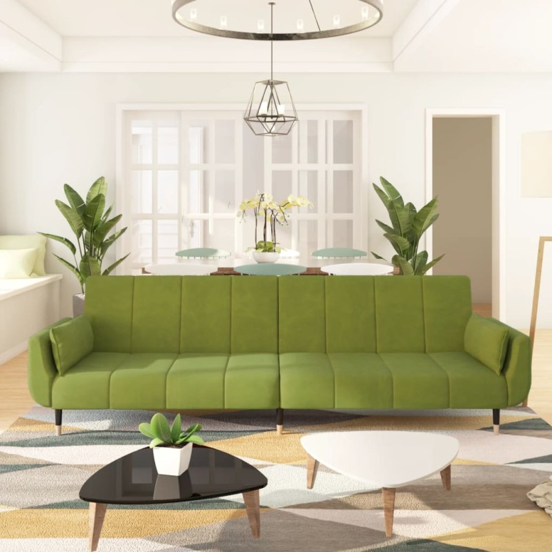 vidaXL Schlafsofa 2-Sitzer mit 2 Kissen Hellgrün Samt vidaXL Schlafsofa 2-Sitzer mit 2 Kissen Hellgrün Samt