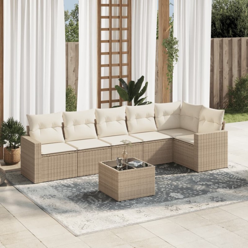 vidaXL 7-tlg. Garten-Sofagarnitur mit Kissen Beige Poly Rattan vidaXL 7-tlg. Garten-Sofagarnitur mit Kissen Beige Poly Rattan