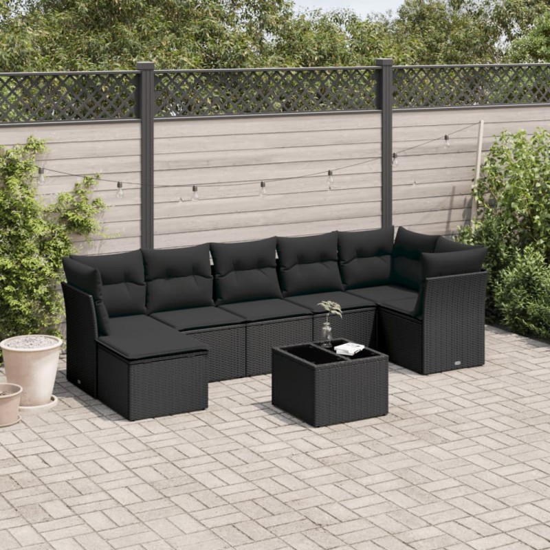 vidaXL 8-tlg. Garten-Sofagarnitur mit Kissen Schwarz Poly Rattan vidaXL 8-tlg. Garten-Sofagarnitur mit Kissen Schwarz Poly Rattan