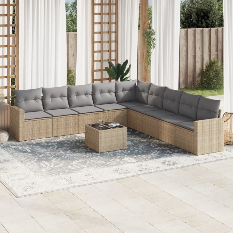 vidaXL 10-tlg. Garten-Sofagarnitur mit Kissen Beige Poly Rattan vidaXL 10-tlg. Garten-Sofagarnitur mit Kissen Beige Poly Rattan