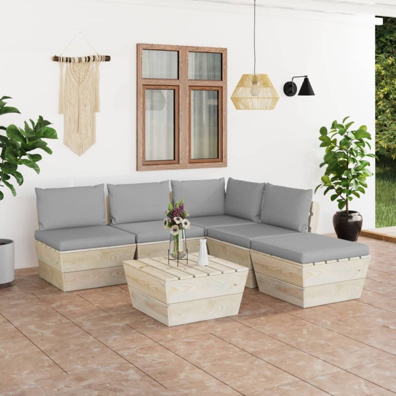6-tlg. Garten-Sofagarnitur aus Paletten mit Kissen Fichtenholz 6-tlg. Garten-Sofagarnitur aus Paletten mit Kissen Fichtenholz