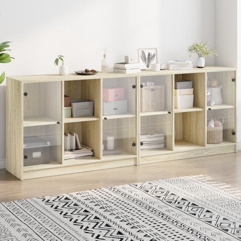 vidaXL Bücherschrank mit Türen Sonoma-Eiche 204x37x75 cm Holzwerkstoff vidaXL Bücherschrank mit Türen Sonoma-Eiche 204x37x75 cm Holzwerkstoff