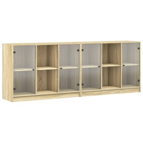 vidaXL Bücherschrank mit Türen Sonoma-Eiche 204x37x75 cm Holzwerkstoff