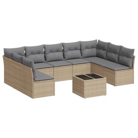vidaXL 10-tlg. Garten-Sofagarnitur mit Kissen Beige Poly Rattan