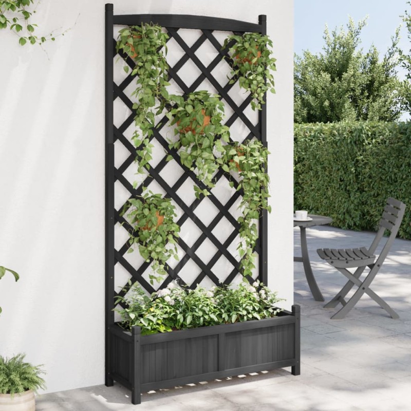 vidaXL Pflanzkübel mit Spalier Schwarz Massivholz Tanne vidaXL Pflanzkübel mit Spalier Schwarz Massivholz Tanne