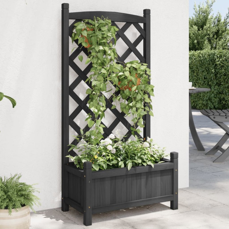 vidaXL Pflanzkübel mit Spalier Schwarz Massivholz Tanne vidaXL Pflanzkübel mit Spalier Schwarz Massivholz Tanne