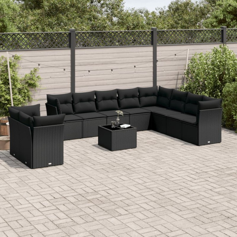 vidaXL 11-tlg. Garten-Sofagarnitur mit Kissen Schwarz Poly Rattan vidaXL 11-tlg. Garten-Sofagarnitur mit Kissen Schwarz Poly Rattan