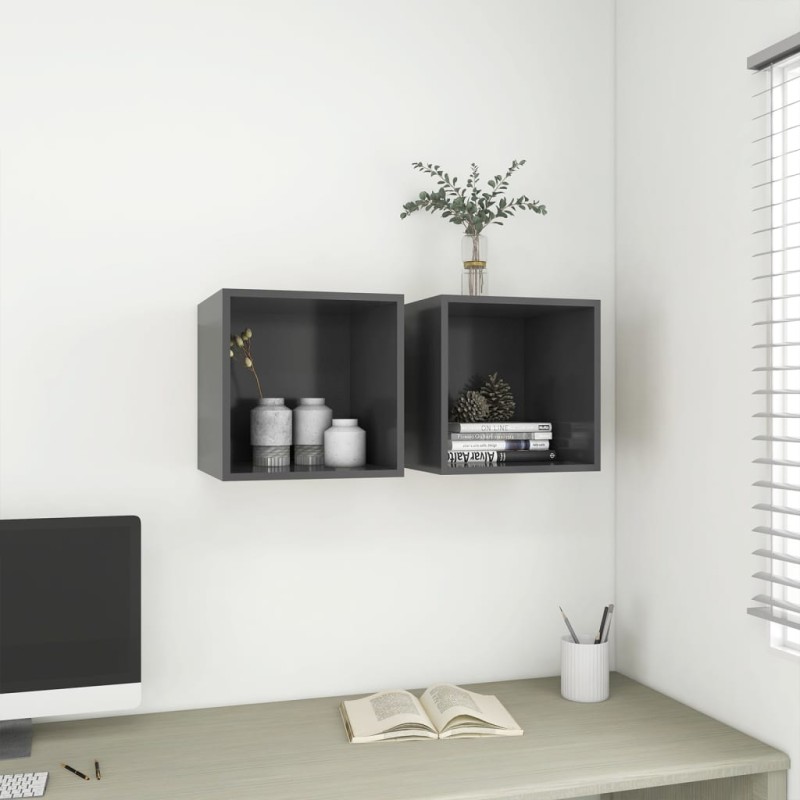 vidaXL Wandschränke 2 Stk. Grau 37x37x37 cm Holzwerkstoff vidaXL Wandschränke 2 Stk. Grau 37x37x37 cm Holzwerkstoff