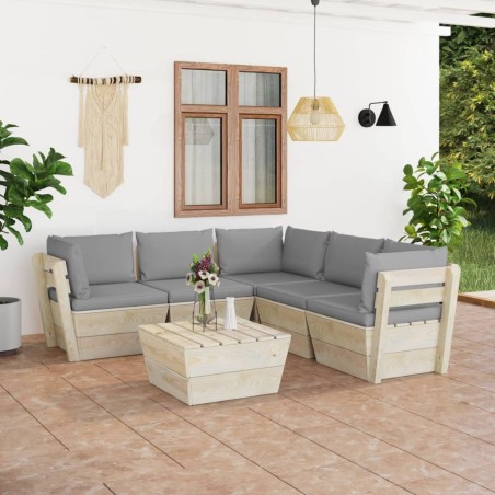 6-tlg. Garten-Sofagarnitur aus Paletten mit Kissen Fichtenholz