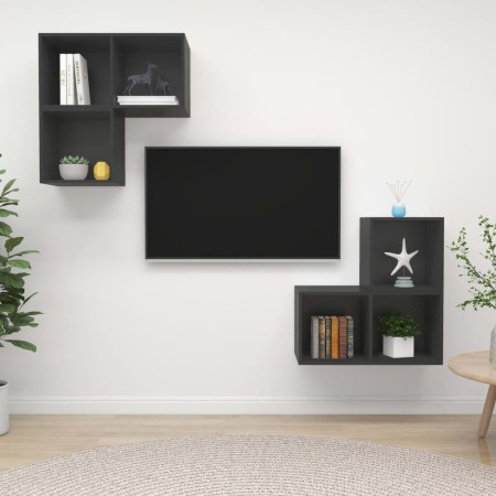 vidaXL 4-tlg. TV-Schrank-Set Grau Holzwerkstoff