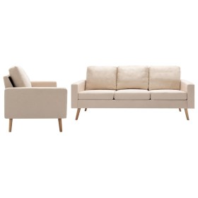 vidaXL 2-tlg. Sofagarnitur Stoff Creme
