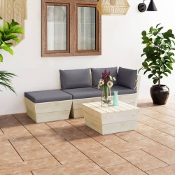 4-tlg. Garten-Sofagarnitur aus Paletten mit Kissen Fichtenholz
