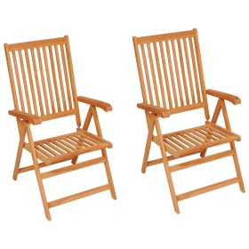 vidaXL Gartenstühle 2 Stk. mit Blauen Kissen Massivholz Teak