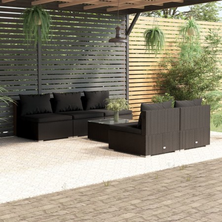 vidaXL 6-tlg. Garten-Lounge-Set mit Kissen Poly Rattan Schwarz