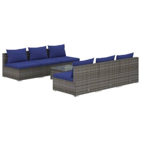vidaXL 7-tlg. Garten-Lounge-Set mit Kissen Poly Rattan Grau