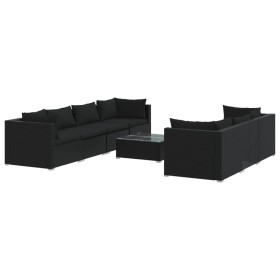 vidaXL 8-tlg. Garten-Lounge-Set mit Kissen Poly Rattan Schwarz