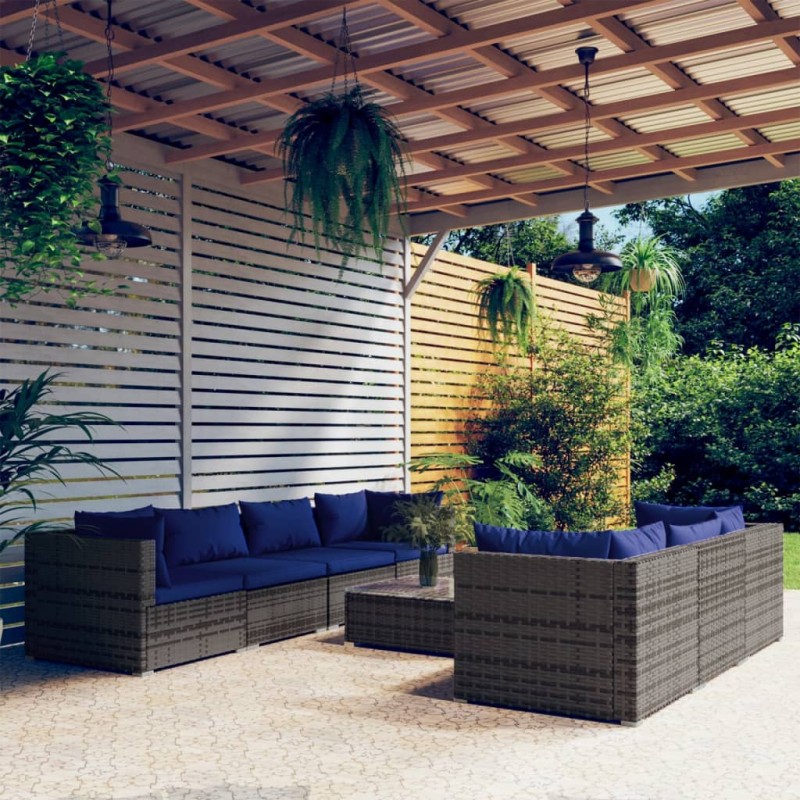 vidaXL 8-tlg. Garten-Lounge-Set mit Kissen Poly Rattan Grau vidaXL 8-tlg. Garten-Lounge-Set mit Kissen Poly Rattan Grau