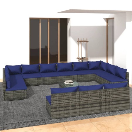 vidaXL 14-tlg. Garten-Lounge-Set mit Kissen Grau Poly Rattan