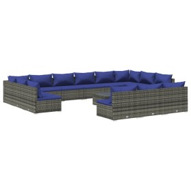 vidaXL 14-tlg. Garten-Lounge-Set mit Kissen Grau Poly Rattan