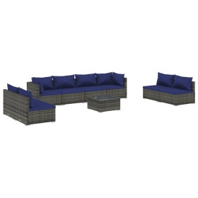 vidaXL 9-tlg. Garten-Lounge-Set mit Kissen Poly Rattan Grau