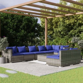 vidaXL 9-tlg. Garten-Lounge-Set mit Kissen Grau Poly Rattan