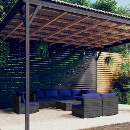 vidaXL 9-tlg. Garten-Lounge-Set mit Kissen Poly Rattan Grau