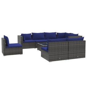 vidaXL 9-tlg. Garten-Lounge-Set mit Kissen Poly Rattan Grau