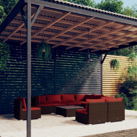 vidaXL 10-tlg. Garten-Lounge-Set mit Kissen Poly Rattan Braun
