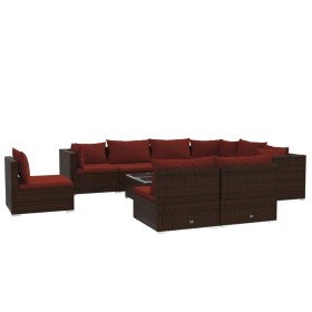 vidaXL 10-tlg. Garten-Lounge-Set mit Kissen Poly Rattan Braun