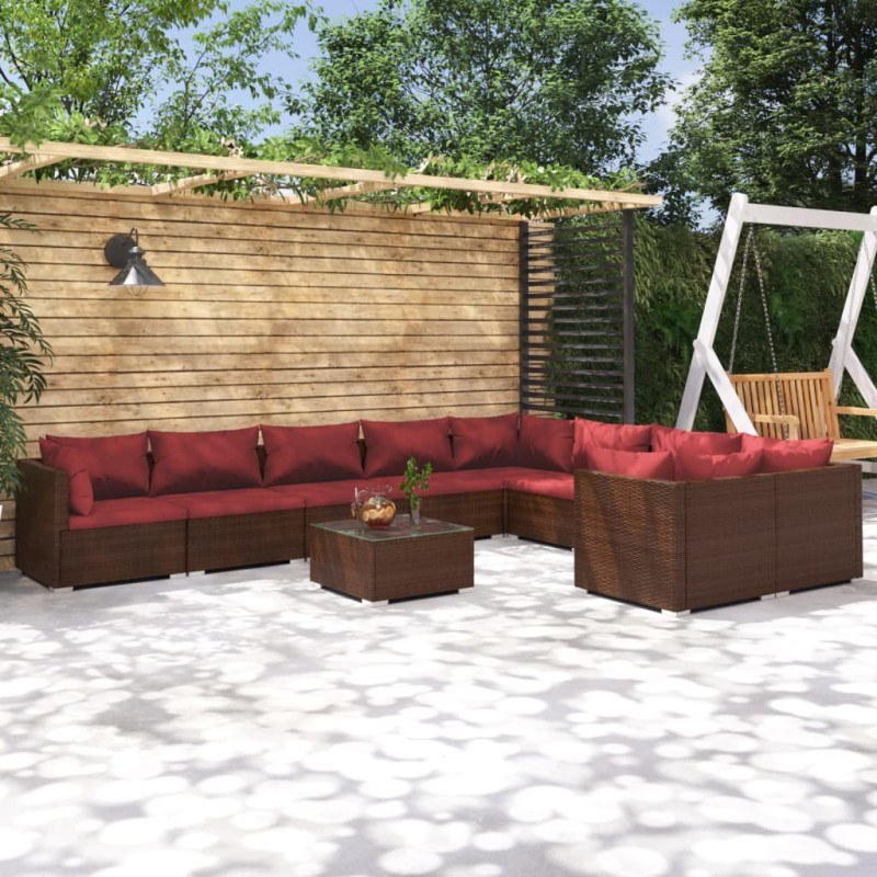 vidaXL 10-tlg. Garten-Lounge-Set mit Kissen Poly Rattan Braun vidaXL 10-tlg. Garten-Lounge-Set mit Kissen Poly Rattan Braun