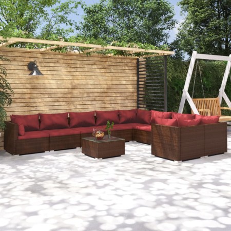 vidaXL 10-tlg. Garten-Lounge-Set mit Kissen Poly Rattan Braun