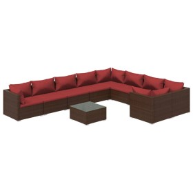 vidaXL 10-tlg. Garten-Lounge-Set mit Kissen Poly Rattan Braun
