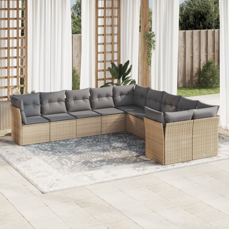 vidaXL 10-tlg. Garten-Sofagarnitur mit Kissen Beige Poly Rattan vidaXL 10-tlg. Garten-Sofagarnitur mit Kissen Beige Poly Rattan