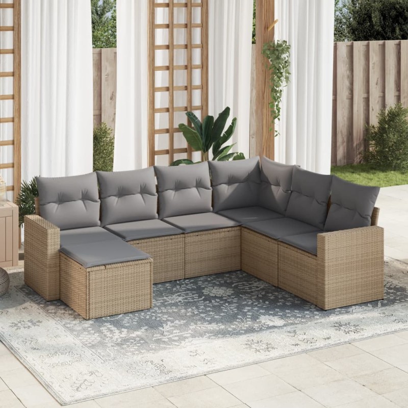 vidaXL 7-tlg. Garten-Sofagarnitur mit Kissen Beige Poly Rattan vidaXL 7-tlg. Garten-Sofagarnitur mit Kissen Beige Poly Rattan