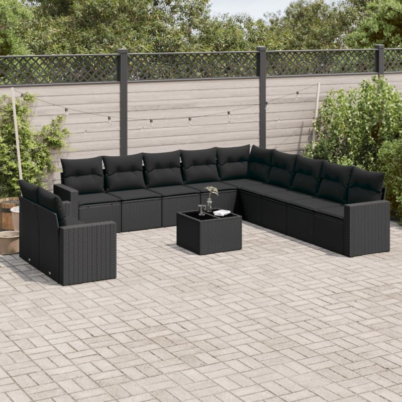 vidaXL 12-tlg. Garten-Sofagarnitur mit Kissen Schwarz Poly Rattan vidaXL 12-tlg. Garten-Sofagarnitur mit Kissen Schwarz Poly Rattan