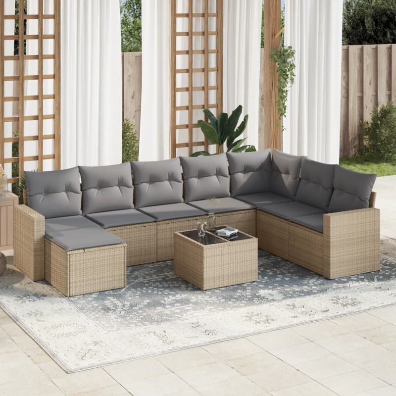 vidaXL 9-tlg. Garten-Sofagarnitur mit Kissen Beige Poly Rattan vidaXL 9-tlg. Garten-Sofagarnitur mit Kissen Beige Poly Rattan
