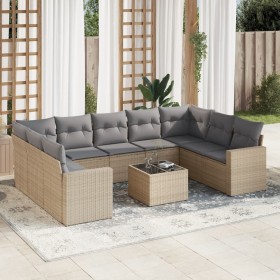 vidaXL 10-tlg. Garten-Sofagarnitur mit Kissen Beige Poly Rattan
