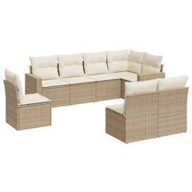 vidaXL 8-tlg. Garten-Sofagarnitur mit Kissen Beige Poly Rattan