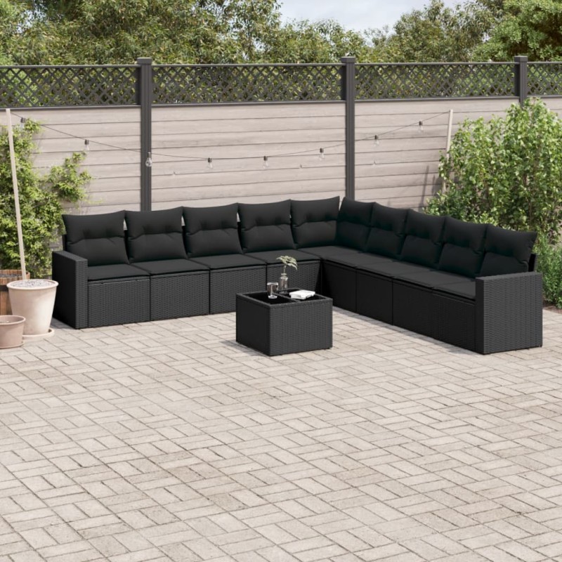 vidaXL 10-tlg. Garten-Sofagarnitur mit Kissen Schwarz Poly Rattan vidaXL 10-tlg. Garten-Sofagarnitur mit Kissen Schwarz Poly Rattan
