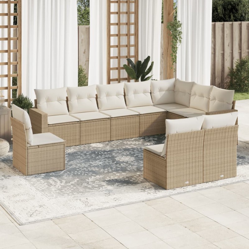 vidaXL 10-tlg. Garten-Sofagarnitur mit Kissen Beige Poly Rattan vidaXL 10-tlg. Garten-Sofagarnitur mit Kissen Beige Poly Rattan