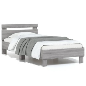 vidaXL Bettgestell mit Kopfteil Grau Sonoma 75x190 cm Holzwerkstoff