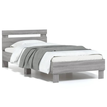 vidaXL Bettgestell mit Kopfteil Grau Sonoma 75x190 cm Holzwerkstoff
